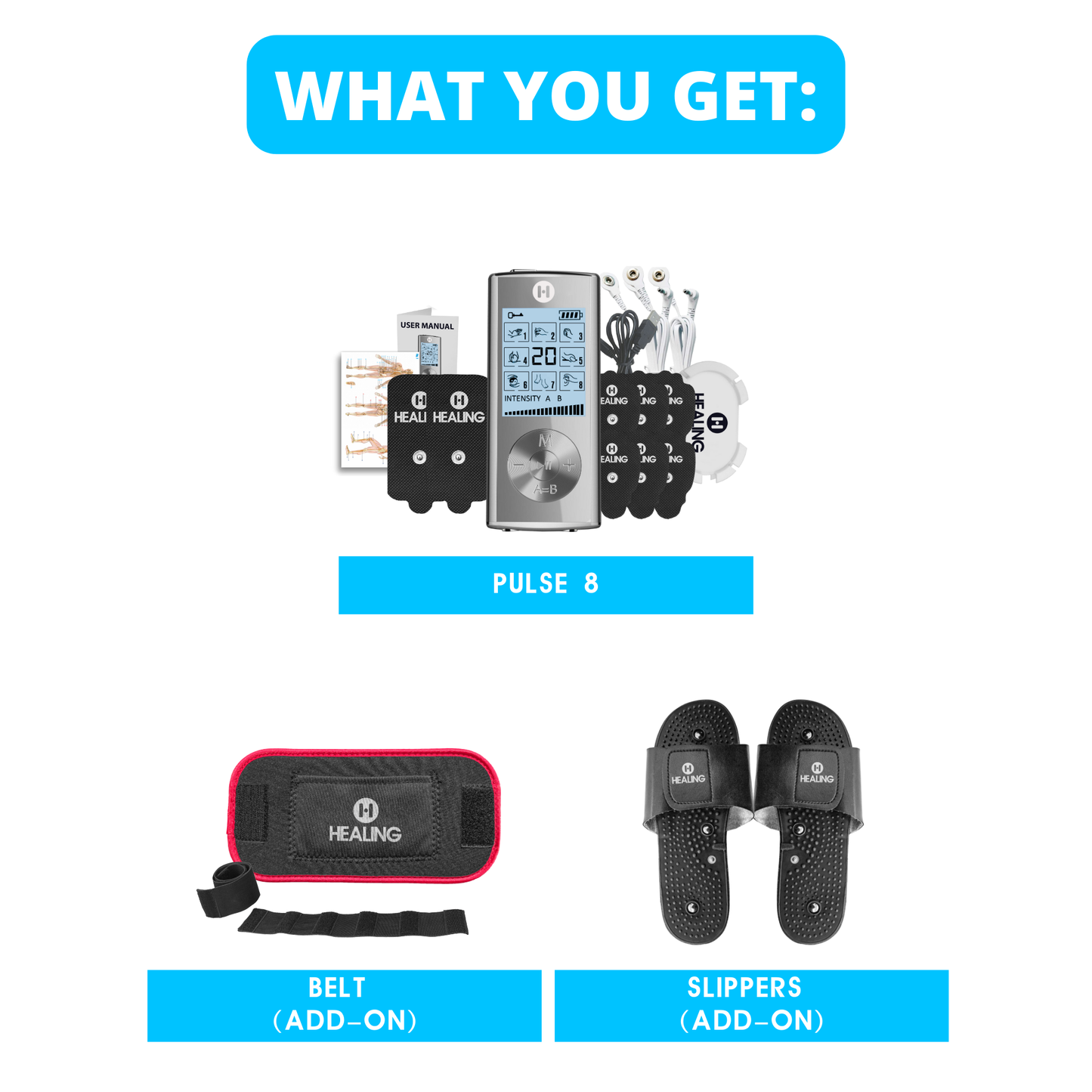 Pro-Pulse 8 TENS Complete 3-in-1 Pain Relief Package with Slippers and Belt